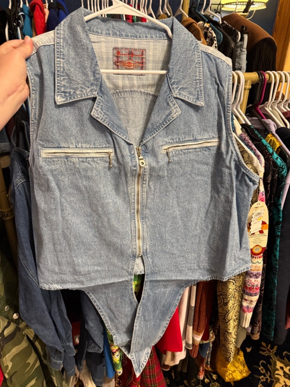 Light Wash Denim Zip-Front Sleeveless Top Y2K Deadstock